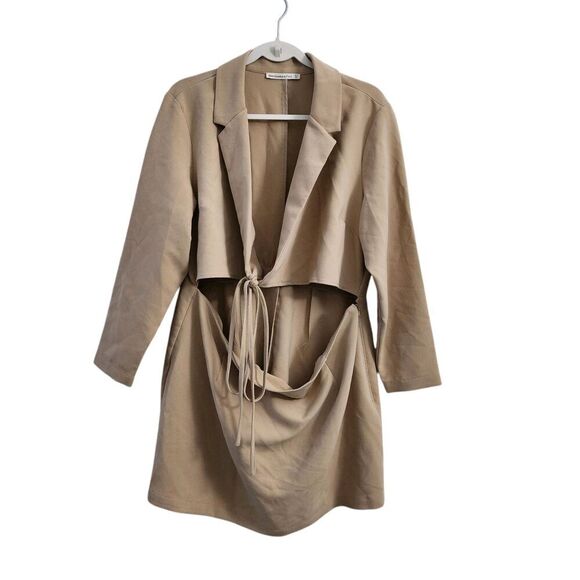 Abercrombie & Fitch Blazer Dress XL Petite XLP Tan Wrap-Front Cutout Long Sleeve - Picture 3 of 11